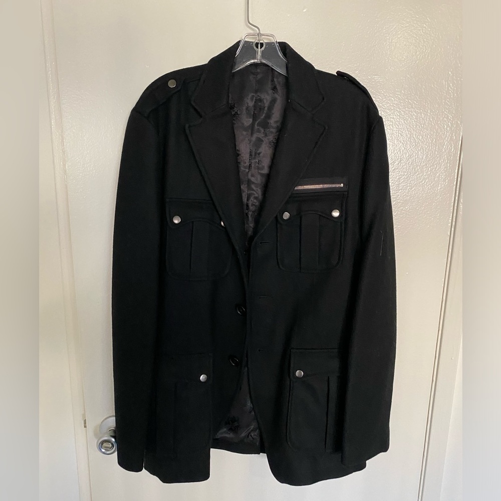 7 Diamonds Mens Wool Jacket Black Large